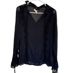 LUBA By Hanna Payne Sheer Black Lace Detail Silk Blouse‎ Women's Sz12  /j2